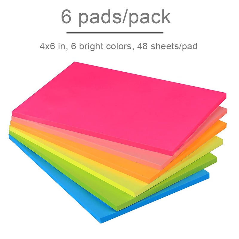 Vanpad Sticky Notes 4x6 in Bright Stickies Colorful Super Sticking Power Memo Pads Strong Adhesive 6 Pads/Pack 48 Sheets/pad - Image 2